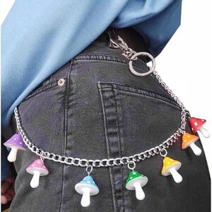 Silver Chain Belt with Colorful Mushroom Charms - Brand